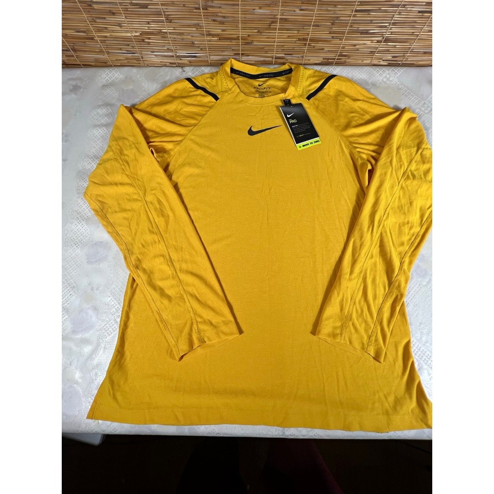Nike Pro Dri-FIT MENS Long Sleeve Tee Yellow/Black S TALL CU6727-743
